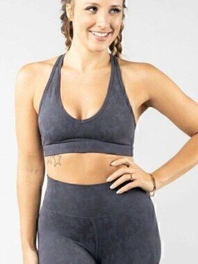Buffbunny Collection Womens Gray Top Secret Confidential Sports Bra Size XXS